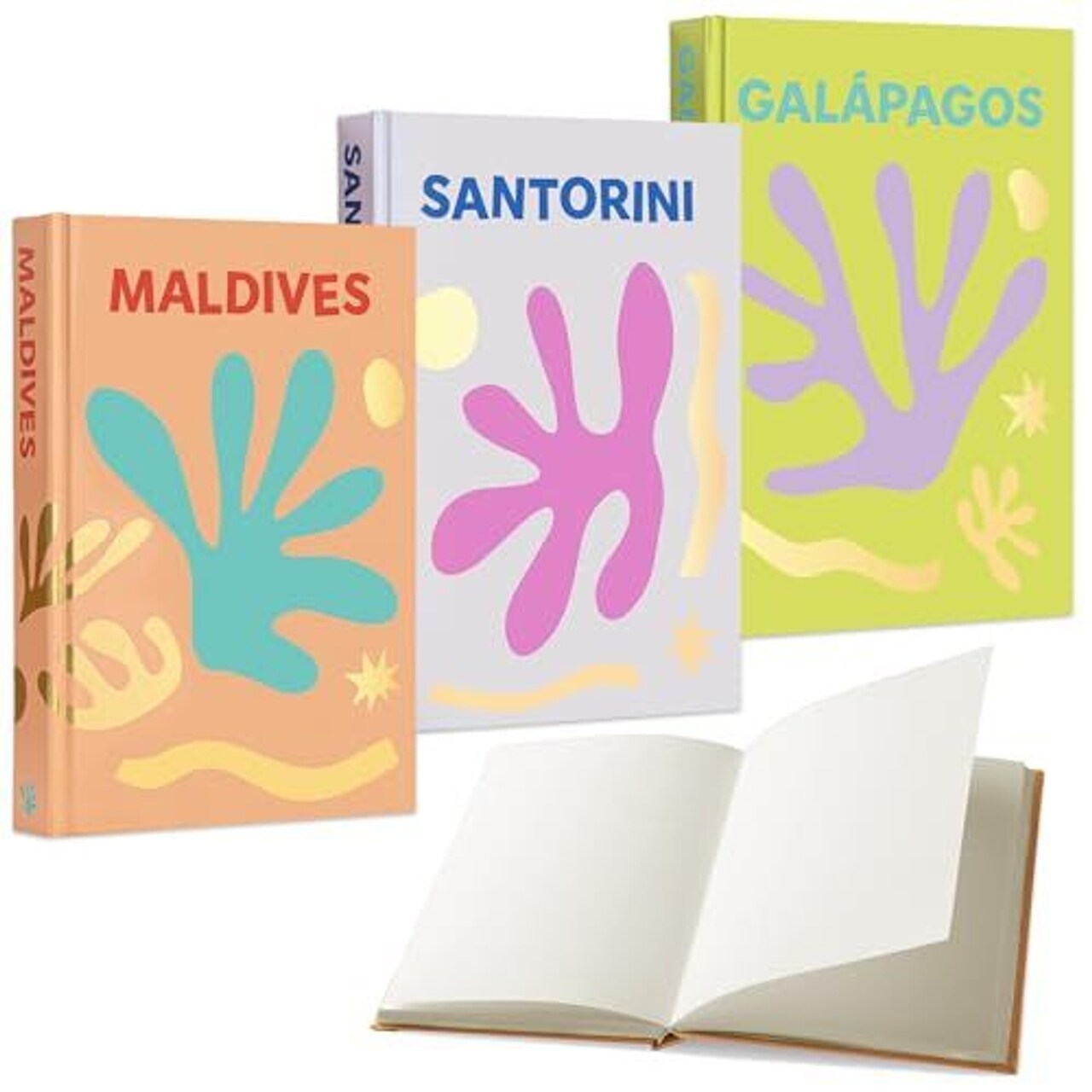 Maplefield XL Travel-Themed Blank Book Set - Multicolor, Pack of 3 - Travel-Inspired Accent for Bookshelves & Coffee Table Decor - Gold-Trim Hardcovers & Coffee Table Books - Blank Pages & Writing Set